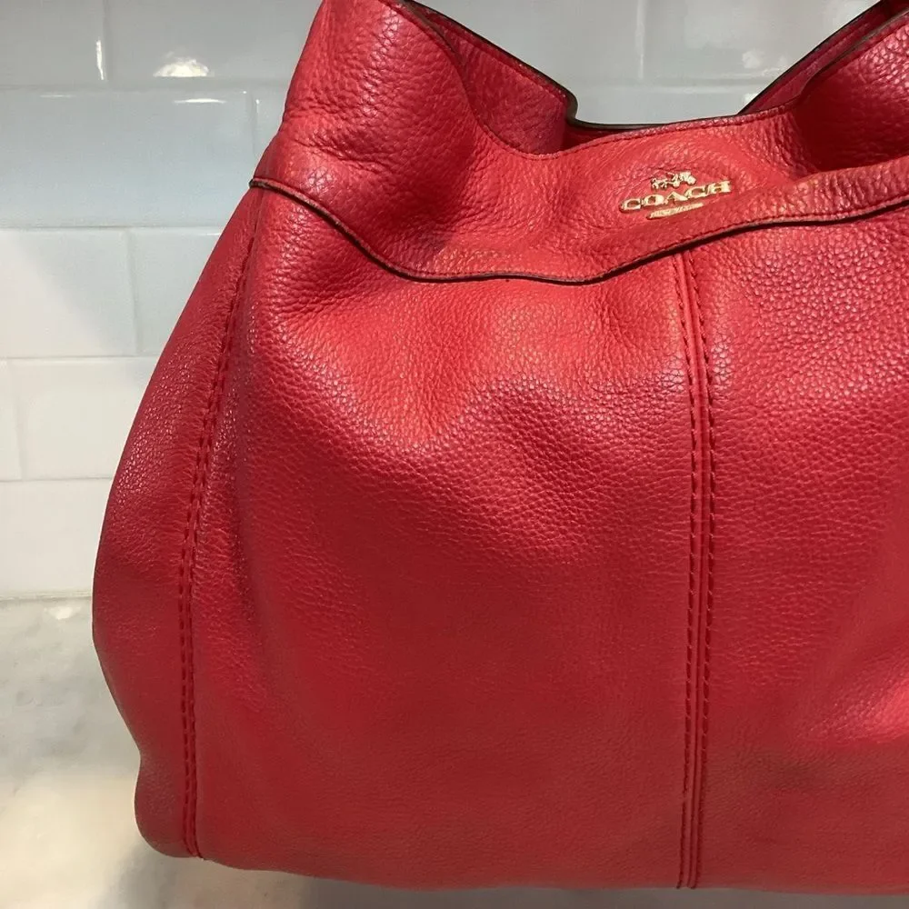 Coach Purse Handbag Leather Large Lexy Red Pebbled Shoulder Bag Pocketbook